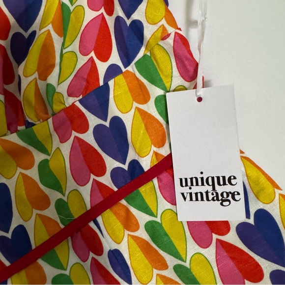 NWT Unique Vintage Rainbow Hearts Romper, Women's size 1X (16) - Picture 10 of 12